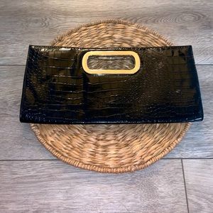 Black Croc detail leather clutch